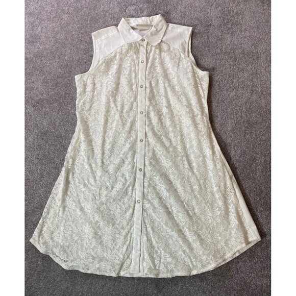 Sleeveless White Lace Button-Down Dress By Personal Touch Medium - Picture 1 of 8